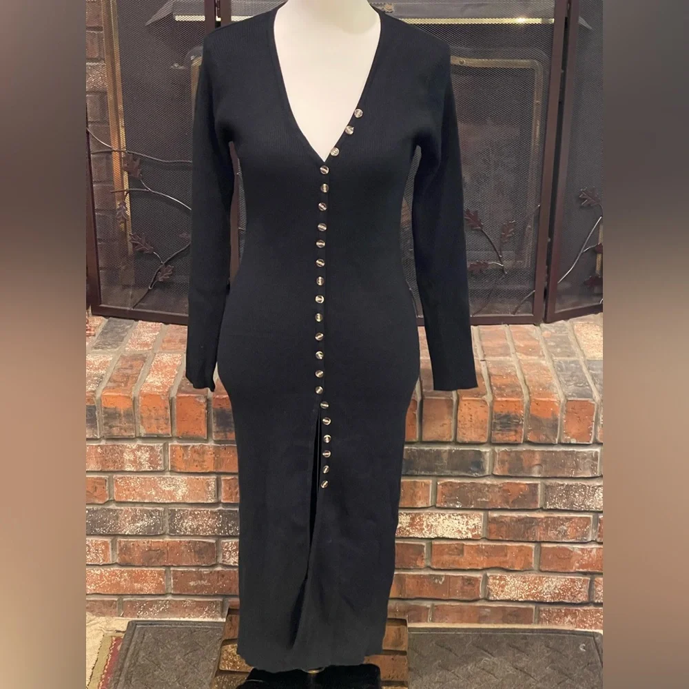 Elegant Black Button-Down Sweater Dress